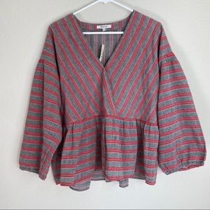Madewell Striped Bubble-Sleeve Peplum Top XL